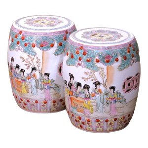 Pair of Mid-Century Chinese Famille Rose Garden Stools