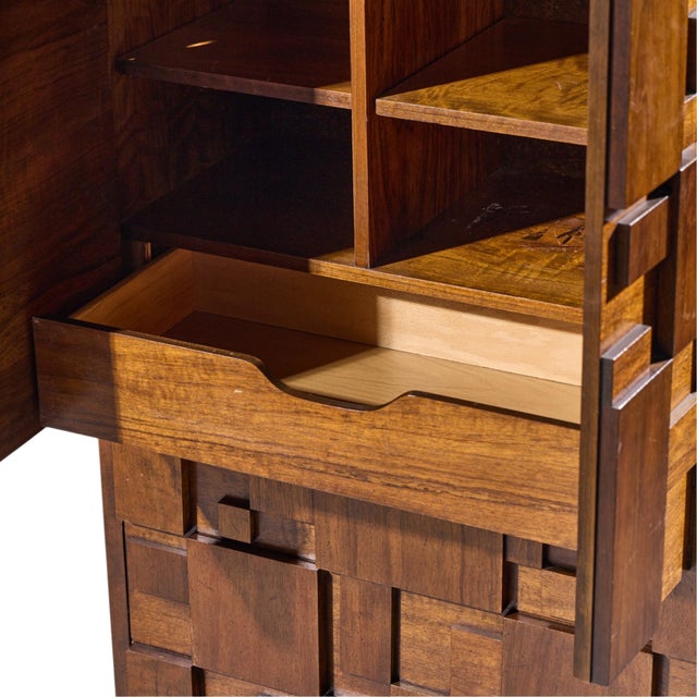 Brown Lane Staccato Brutalist Mid Century Walnut Armoire Dresser For Sale - Image 8 of 11