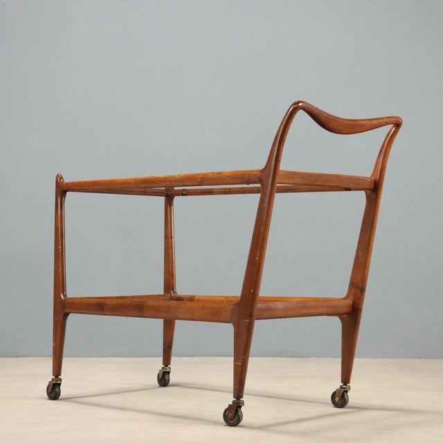 Wood Vintage Serving Bar Cart, 1950s For Sale - Image 7 of 8