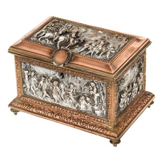 Antique French Silvered and Gilted Copper Jewellery Casket Box from AB Paris For Sale