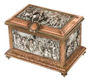 Antique French Silvered and Gilted Copper Jewellery Casket Box from AB Paris