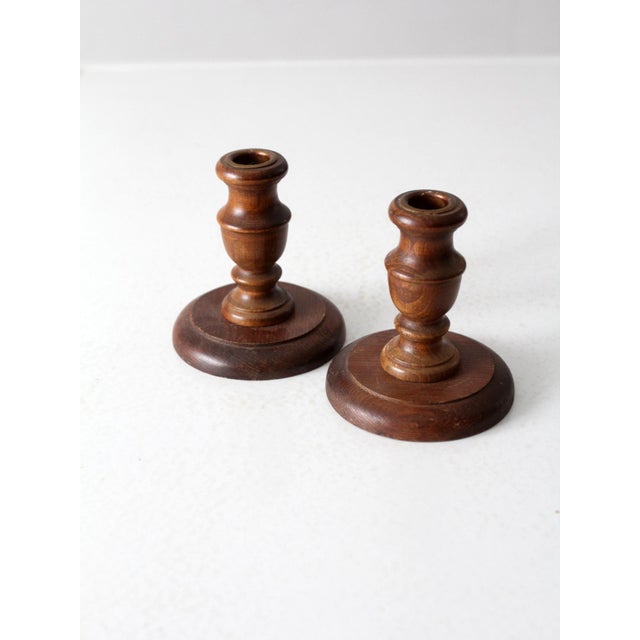 Brown Vintage Wooden Candle Holders Pair For Sale - Image 8 of 10