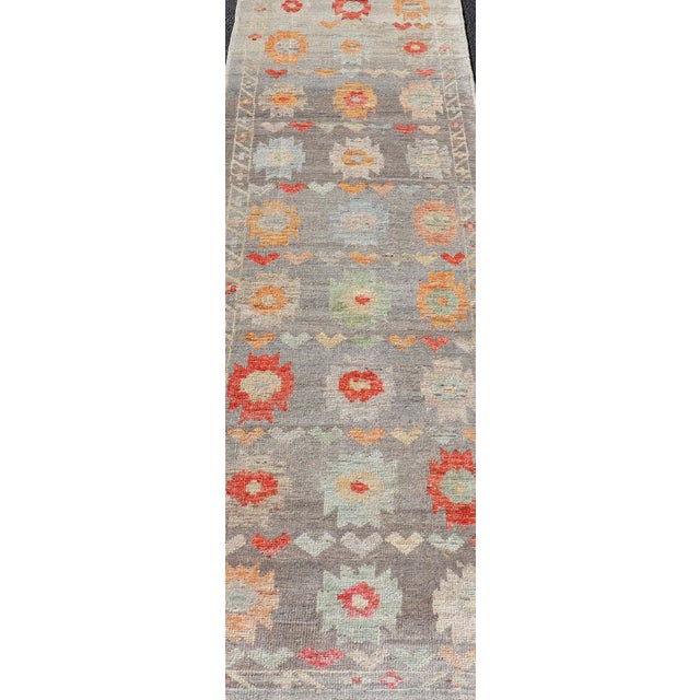 Modern Runner by Keivan Woven Arts Sub-Geometric Diamond Design in Multicolor 2'9 X 9'8 For Sale - Image 4 of 11