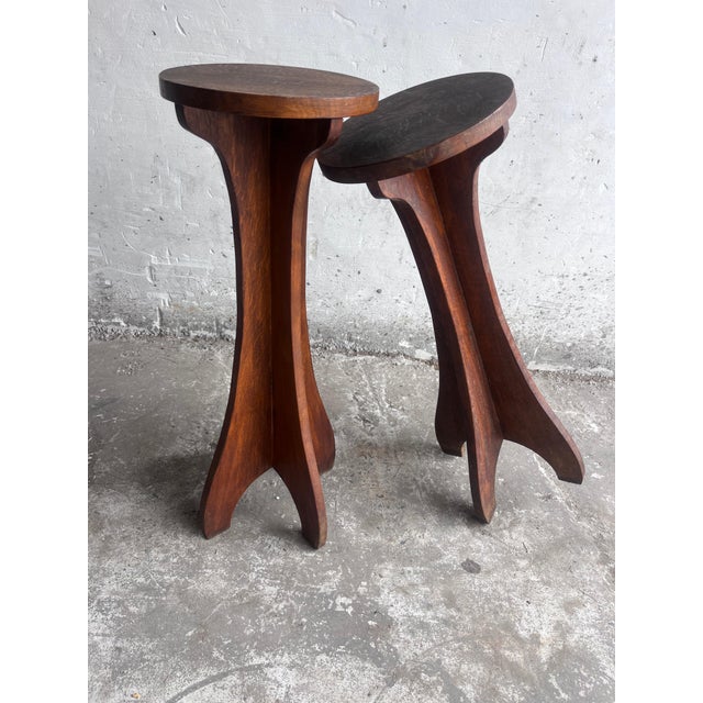 Arts & Crafts Wooden Pedestal Stands, France, 1920, Set of 2 For Sale - Image 4 of 9