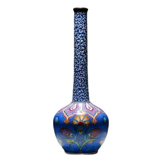 Handmade Ceramic “Topuz” Vase (35cm) Round Mace Body with Long Golden Horn Neck – Unique Mixed Pattern Decor For Sale