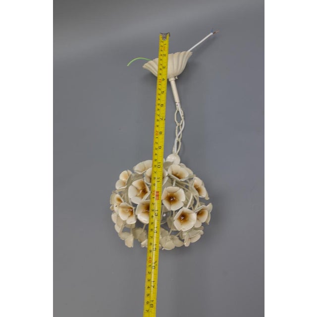 Hollywood Regency French White Flower Metal Pendant Light, 1960s For Sale - Image 13 of 15