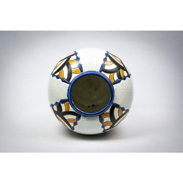 Art Deco Vase in Crackled Earthenware with Geometric Decor from Faïencerie de Nimy, Belgium, 1925-1935 For Sale - Image 9 of 13