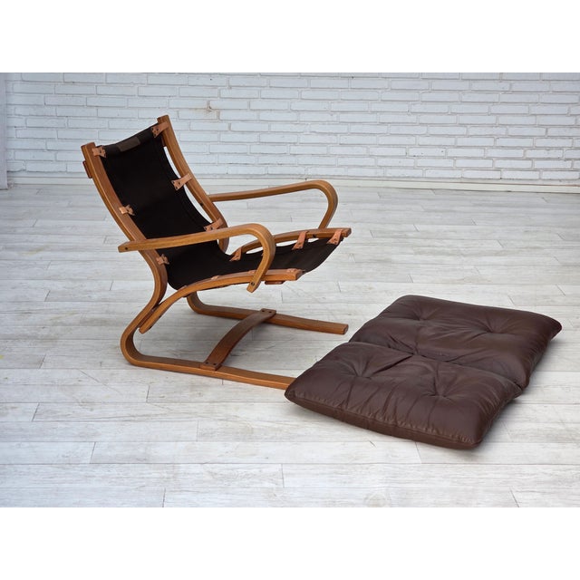 Komfort Danish Armchair in Leather, Canvas and Bentwood from Komfort, 1970s For Sale - Image 4 of 18
