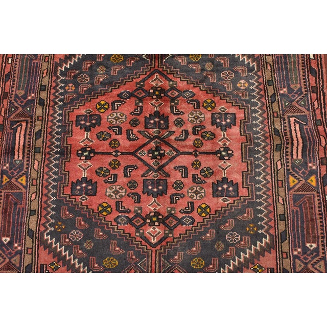 1980s Hamedan Rug 4'5'' X 7'2'' Red Wool Vintage Tribal Hand-Knotted Oriental Carpet For Sale - Image 5 of 12