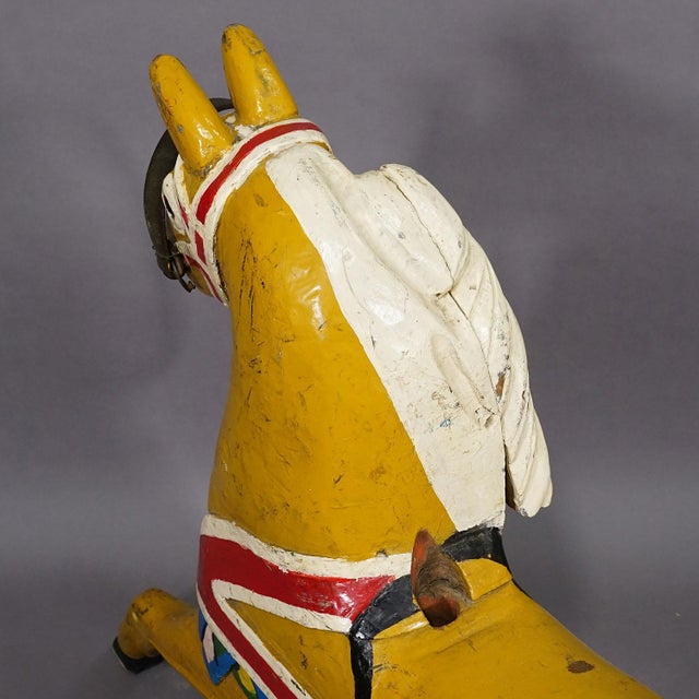 Yellow Rare Antique Children Carousel Horse, Germany Early 20th Century For Sale - Image 8 of 10