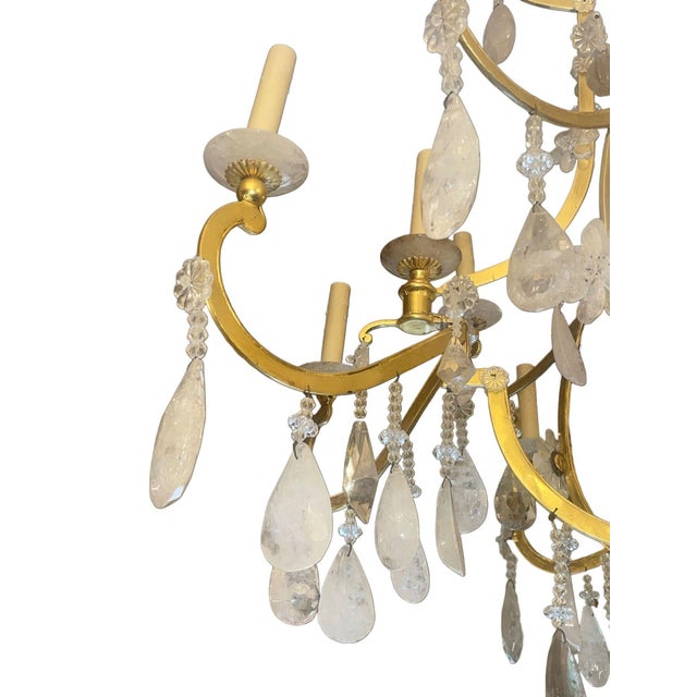 Mid 20th Century Mid 20th Century Glamorous Italian 22k Gold Leaf & Rock Crystal Chandelier. 20th Century. For Sale - Image 5 of 10