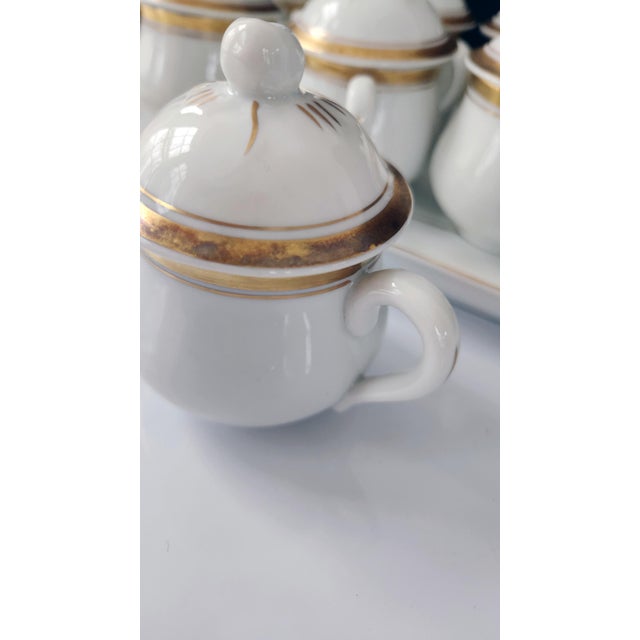 Vintage Portuguese Porcelain, Hostess Ware, Pot De Creme Set With Tray, Gilt Accents, Set of Eight, Circa 1980s - 9pcs For Sale - Image 14 of 16