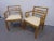Pair Chinese Chippendale Style Walnut Armchairs, pierced carved back and arms, upholstered seat.
