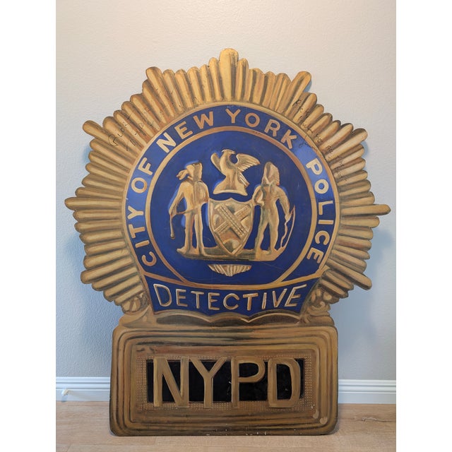 N Y P D Blue Signed Detective Badge Wood Sign Over 4.7 Feet Tall Signed by Co-Stars For Sale - Image 4 of 4