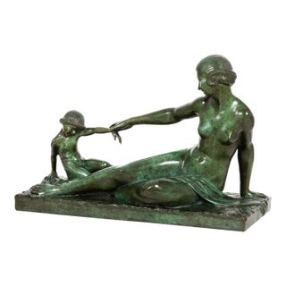 Finely Cast French Art Deco Bronze Sculpture “Playtime” by Marcel Bouraine For Sale