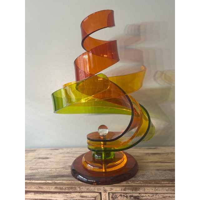 Signed Haziza Studio Lucite Ribbon Sculpture, Israel, C. 1990, 27” For Sale - Image 14 of 17