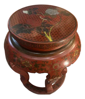 Vintage Red Lacquered Chinese Stool or Side Table