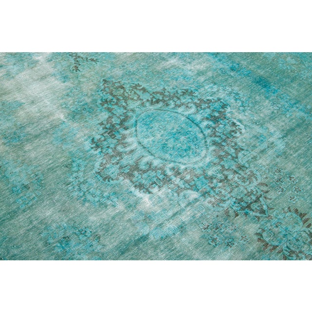 Turquoise Antique Overdyed Persian Wool Rug With Medallion Motif For Sale - Image 10 of 10