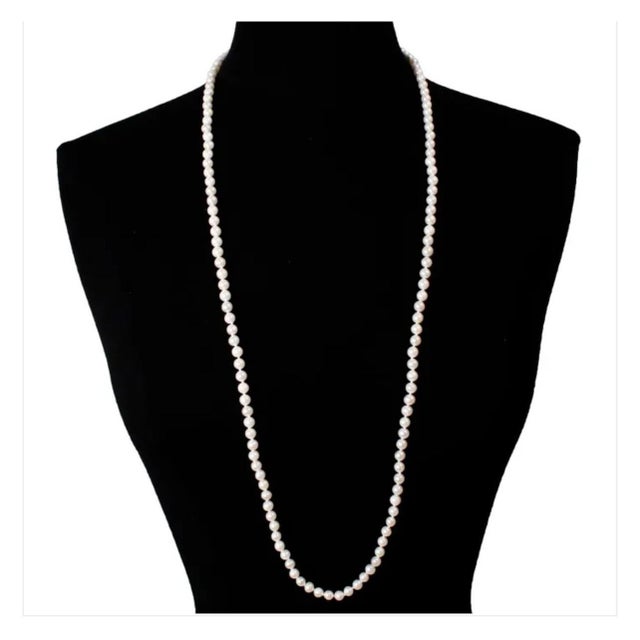Fresh Water Round Pearl Single Strand Necklace, Opera Length For Sale - Image 17 of 18