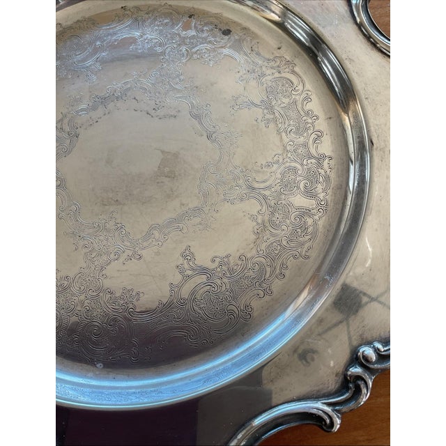 Vintage Gorham silverplate serving tray in the classic Strasbourg pattern, model YC3136. This elegant mid-century tray...