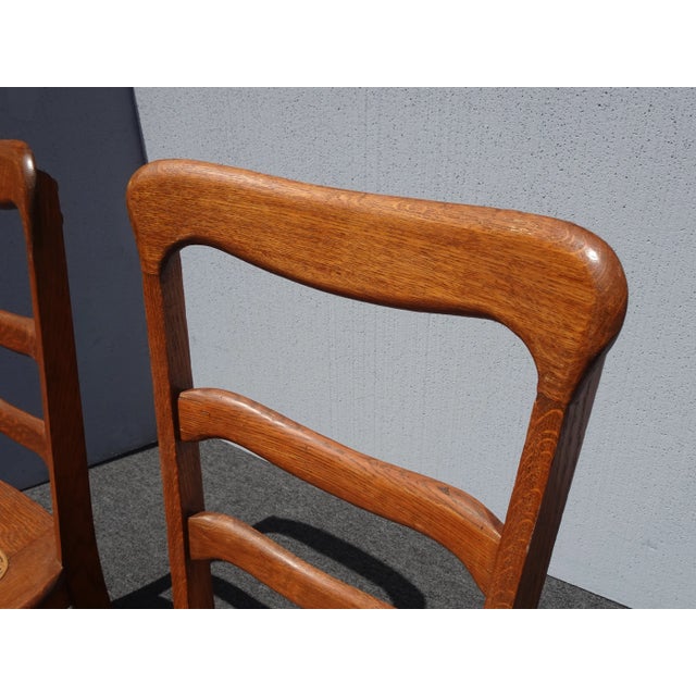 Pair Vintage French Country Oak Cane Side Chairs For Sale In Los Angeles - Image 6 of 12