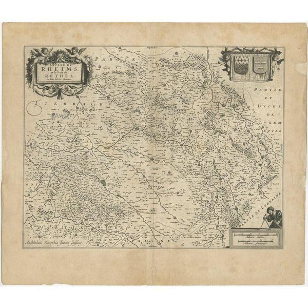 Antique map of France titled 'Dioecese de Rheims et le Païs de Rethel'. Detailed map, centered on the River Ayne and the...