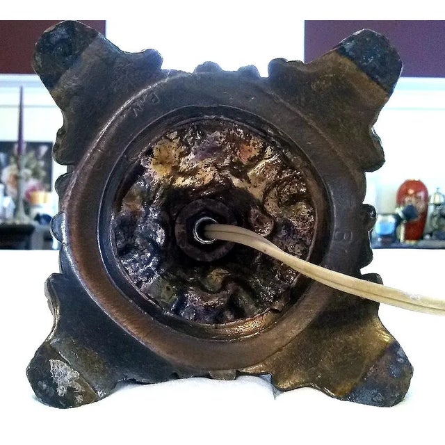 Vintage Porcelain Cherub Table Lamp With Brass Base and Fringed Shade For Sale - Image 10 of 12