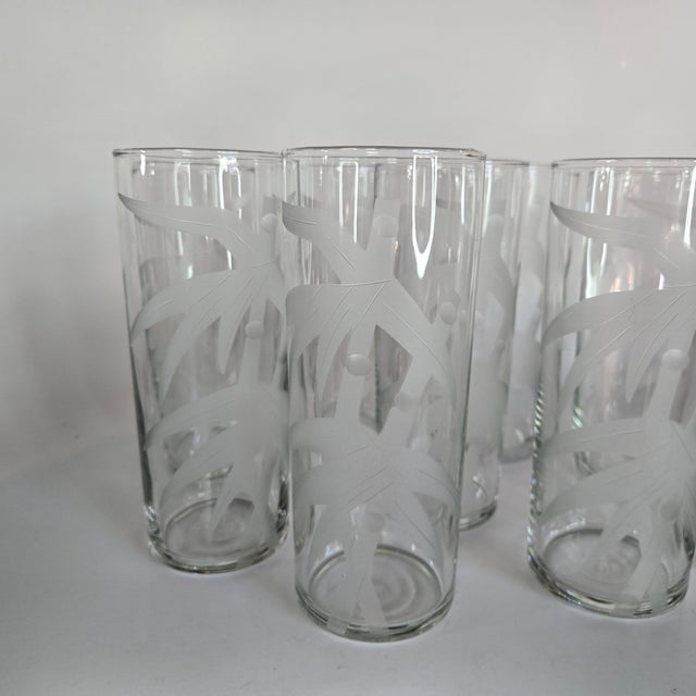 Mid 20th Century Handcut Frosted Bamboo Highballs- Set of Eight For Sale - Image 12 of 12
