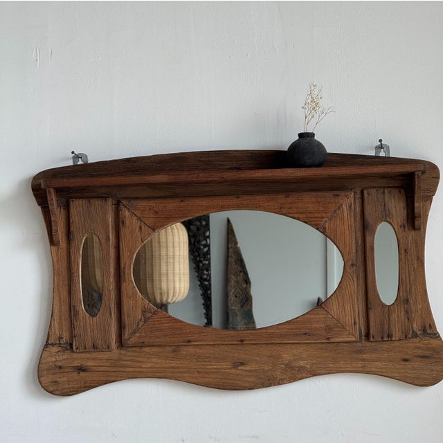 Small Antique Indonesian Teak Wall Mirror, 1980s For Sale - Image 12 of 18