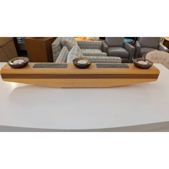 Wood 1990s Custom Wood 3 Votive Candle Holder For Sale - Image 7 of 9