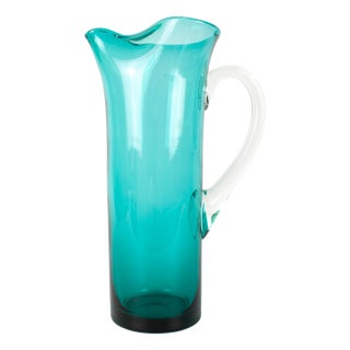 Portuguese Turquoise Glass Jug, 1960s For Sale