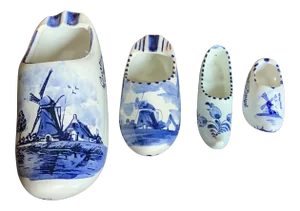 Vintage Ceramic Blue & White Delft Shoes- Set of 4