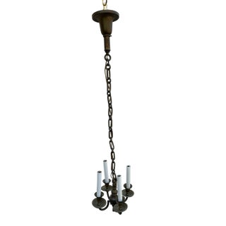 Petite Vintage Brass Four Light Hanging Fixture For Sale