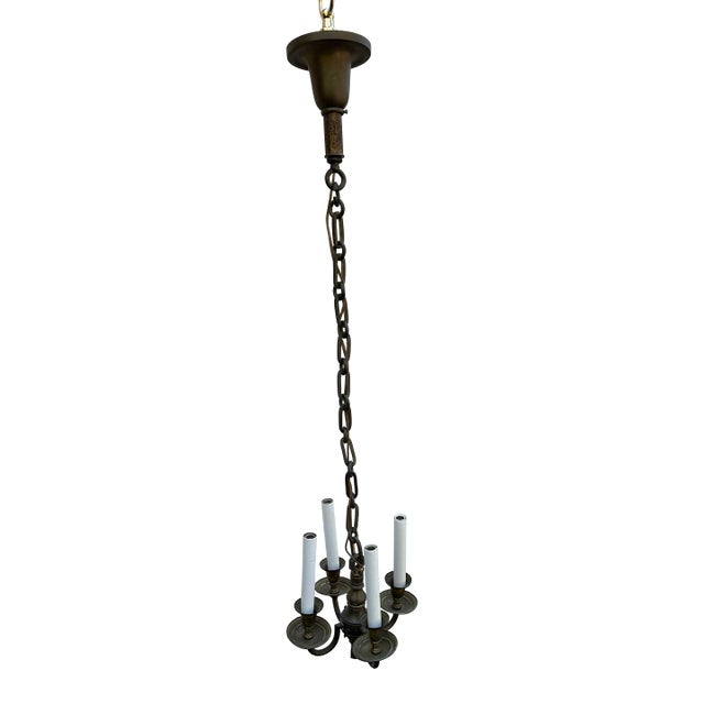 Petite Vintage Brass Four Light Hanging Fixture For Sale