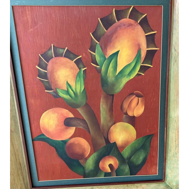 Mid 20th-Century Framed Oil on Board Stylized Botanical Painting For Sale - Image 14 of 18