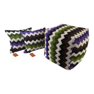 Missoni Home Riccio Zigzag Pillows and Cube Pouf – Set of 3 For Sale