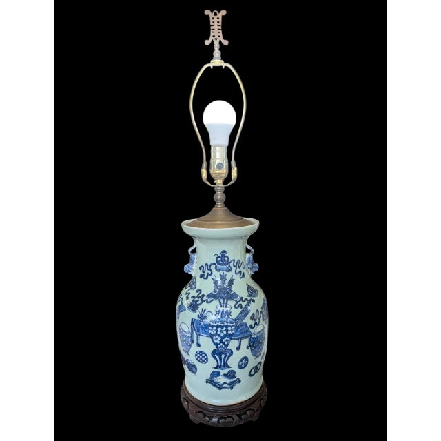 Early 20th Century Asian Antique Celadon Vase Table Lamp For Sale - Image 18 of 18