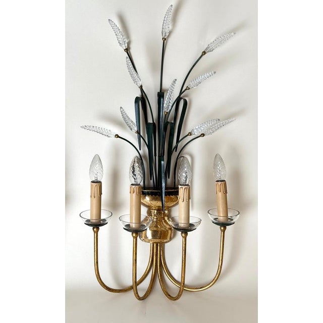 Crystal 4-Arm Wheat Sheaf Wall Sconces from Banci Firenze, Italy, 1980s, Set of 2 For Sale - Image 13 of 17