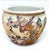 A vibrant hand‑painted famille‑rose fishbowl featuring colorful florals around the exterior and three lively koi swimming...