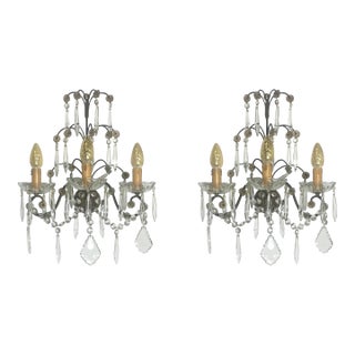 Pair of Early 19th Century French Louis XV Style Crystal and Brass Sconces For Sale
