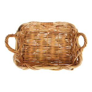 1950s Mid-Century Vintage Chunky Rectangular Wicker Bread Basket With Handles