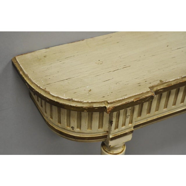 Mid 20th Century Vintage French Provincial Louis XVI Distress Cream Painted Wall Console Table For Sale - Image 5 of 15