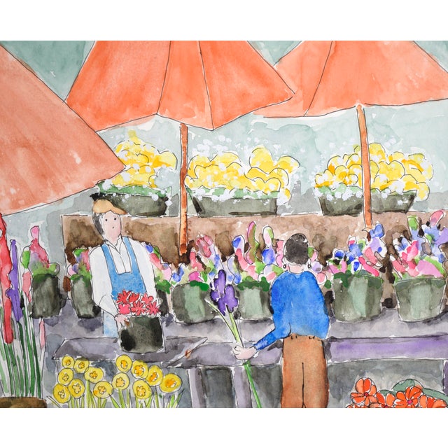 Paper Flower Market Watercolor by Ken L. Stephens For Sale - Image 7 of 8