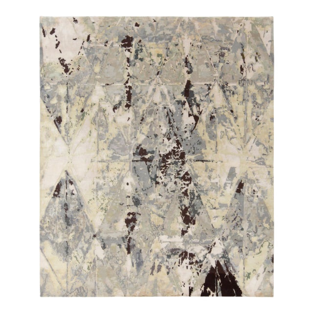 Hand-Knotted Abstract Art Rug in Gray and White Painterly Pattern by Rug & Kilim For Sale