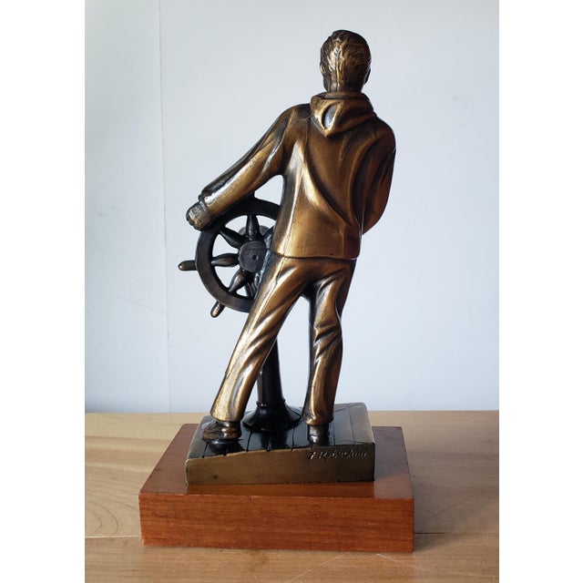 1960's Vintage Nautical Sailor Bronze Sculpture, Signed For Sale - Image 4 of 6
