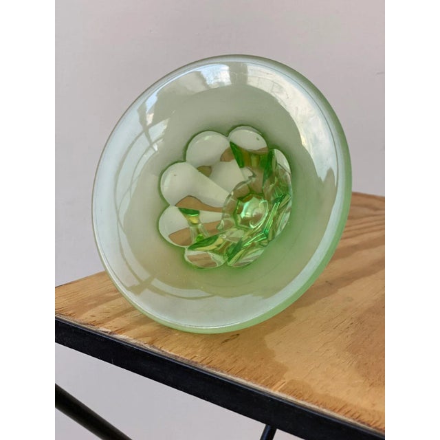 Moser Glassworks Vintage Vibrant Green Uranium Cut Glass Centerpiece Vase, Circa 1930s For Sale - Image 4 of 9