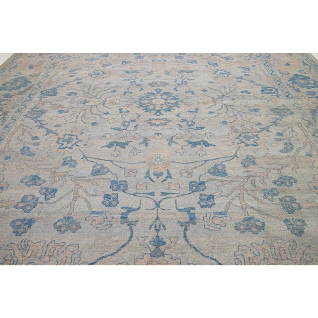Beige Contemporary Floral Oushak Style Wool Rug For Sale - Image 4 of 7
