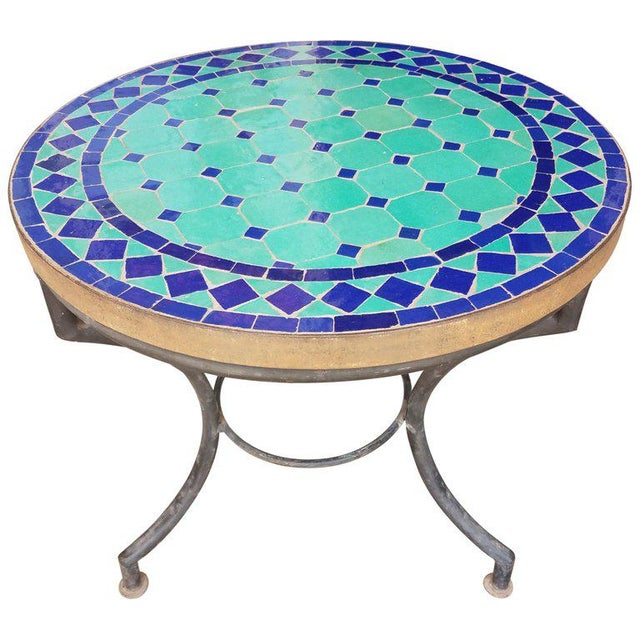 Moroccan Blue and Turquoise Mosaic Side Table For Sale In Orlando - Image 6 of 6