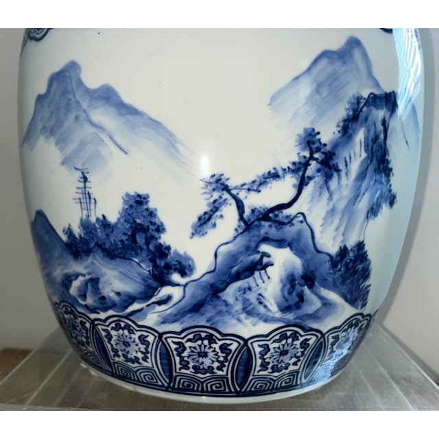 Antique Blue and White Porcelain Hibachi (Charcoal Brazier) Circa 1880-1905 For Sale - Image 9 of 15