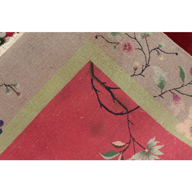 Antique Art Deco Rug in Rich Red Field With Light Grey and Floral Accents For Sale - Image 14 of 14